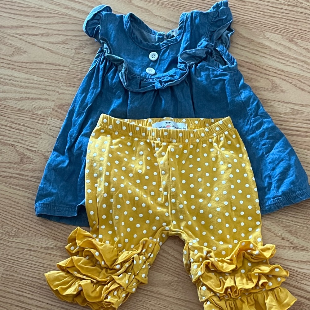 Boutique outfit size 3T, denim top with cotton shorts.